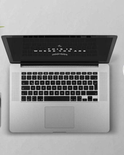 laptop notebook pen coffee