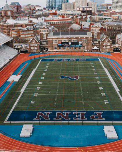University of Pennsylvania football stadium with the word "Penn" at both endzones