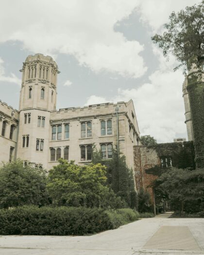 A photo of Rosenwald Hall in university of Chicago Law School