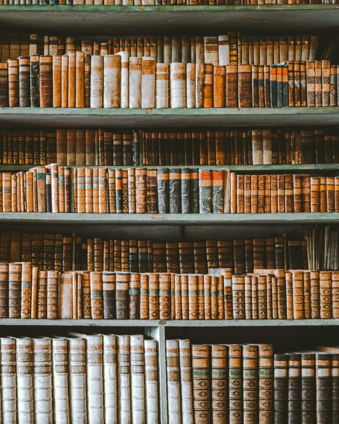 Shelves of antique books