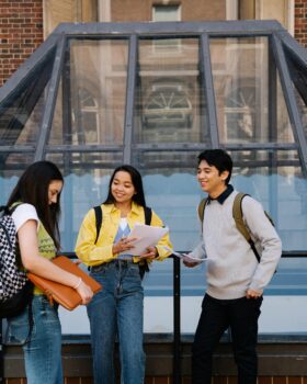 Students talking together outside