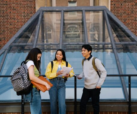 Students talking together outside