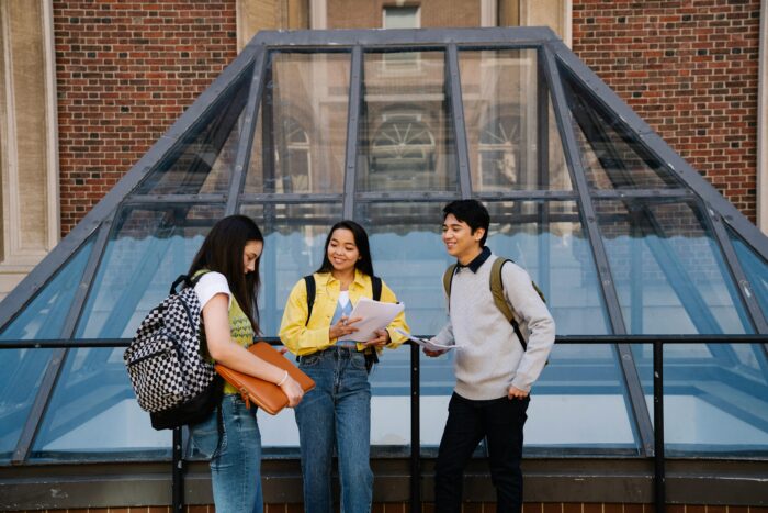 Students talking together outside