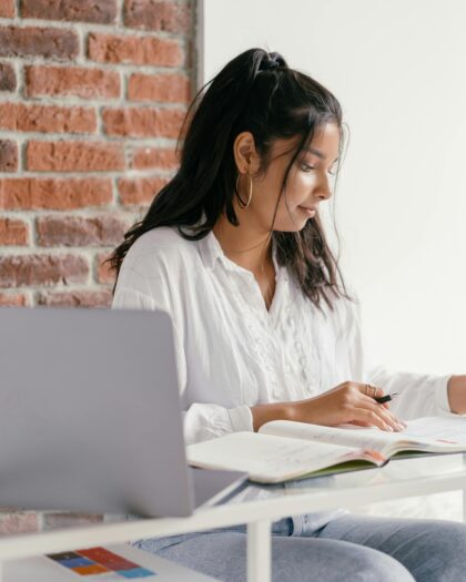 A Woman Doing Her Homework