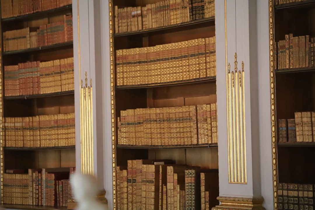 A bookshelf filled with lots of books in a library