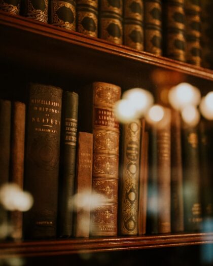 books in glass bookcase