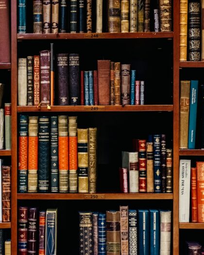 assorted-title of books piled in the shelves