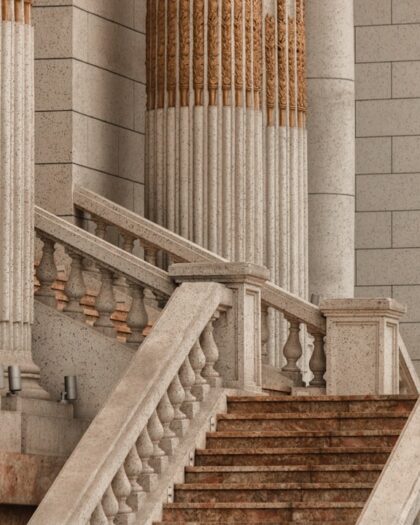 Stone staircase with classical columns
